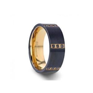 Men’s Wedding Band 8mm Thorsten Muramasa Flat Brushed Black Titanium with 6 Gold